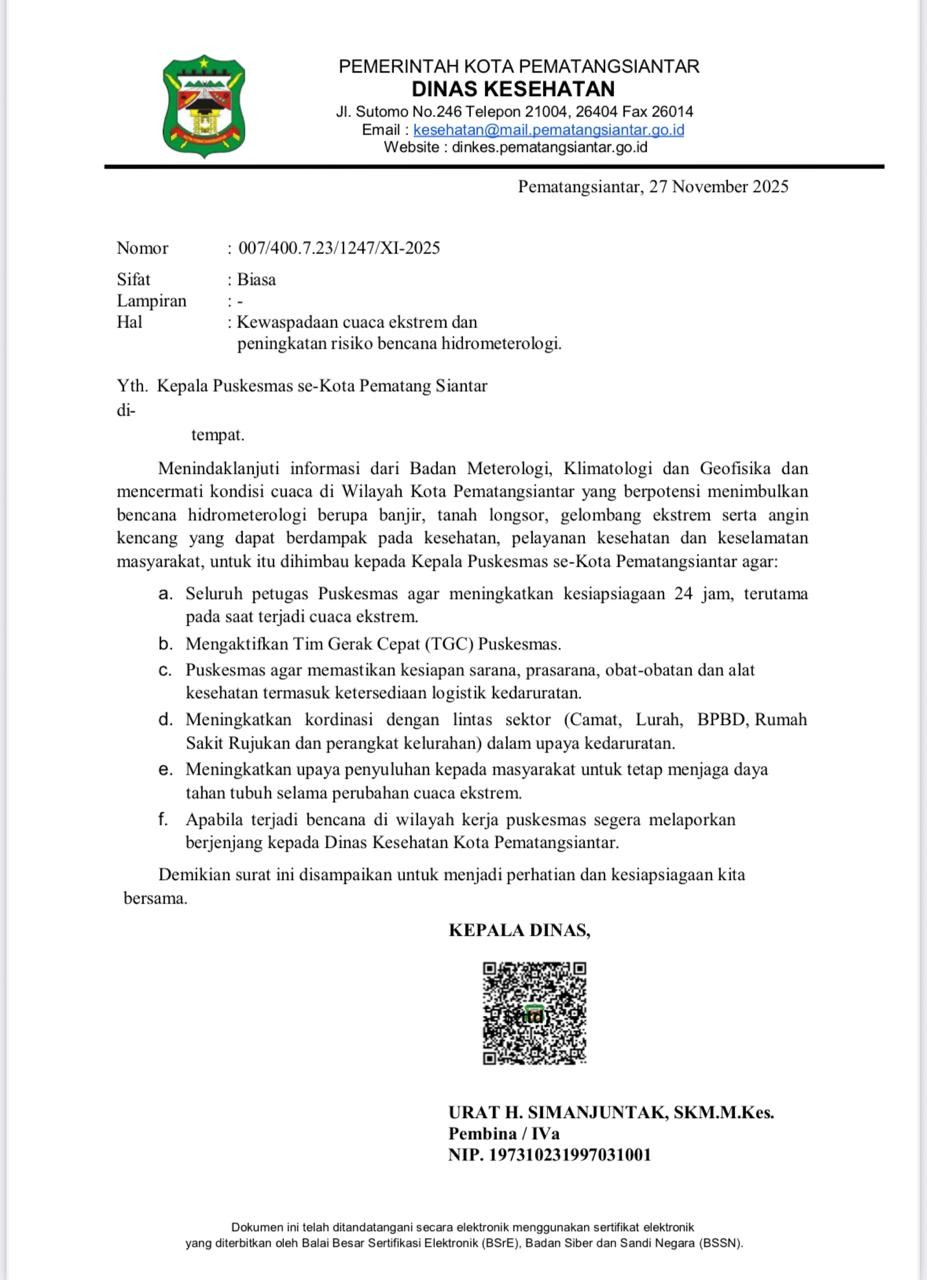 Surat Edaran Kewaspadaan Cuaca Ekstrem